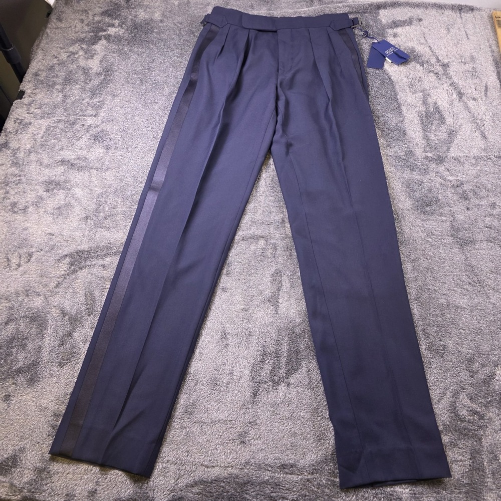 Polo Ralph Lauren Pleated Barathea Tuxedo Trouser Pants Mens 28x32 Navy Blue